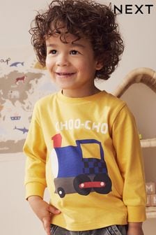 Ochre Yellow Train 100% Cotton Long Sleeve Transport T-Shirt (3mths-7yrs) (631851) | $10 - $14