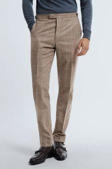Reiss Oatmeal Alessio Italian Wool Cashmere Slim Fit Check Trousers (631934) | OMR261