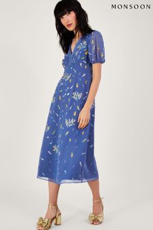 Niebieska sukienka Monsoon Zena z poliestru z recyklingu ze zdobieniem z cekinów Niebieski (631944) | 552 zł