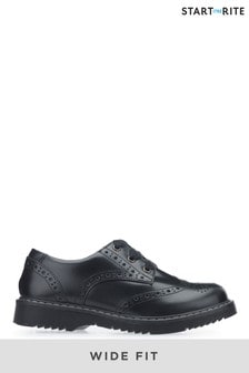 Start-Rite Impulsive Black Leather Brogue School Wide Fit Shoes (632122) | ₪ 302