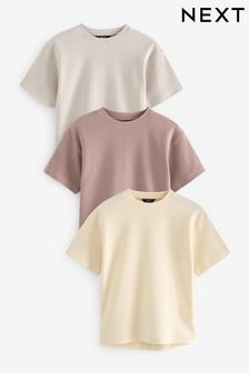 Écru/Pierre/Mauve - Lot de 3 t-shirts texturés à manches courtes (3-16 ans) (632184) | €29 - €36