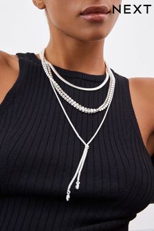 Silver Tone 4 Row Layered Sparkle Snake Chain Necklace (632189) | DKK95