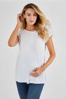 JoJo Maman Bébé White Boyfriend Cotton Maternity T-Shirt (632561) | $36