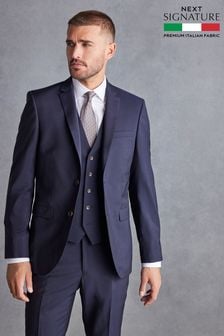 Navy Blue Slim Signature Tollegno Italian Wool Suit Jacket (632624) | AED542