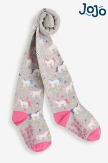 JoJo Maman Bébé Marl Grey Girls' Unicorn Cotton Rich Tights (633352) | $15