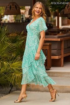 Sosandar Green Layered Frill Angel Sleeve Midaxi Dress (633410) | €105