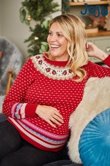 JoJo Maman Bébé Red Fair Isle Robin Maternity Christmas Jumper (633453) | €56