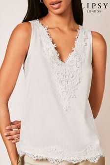 Lipsy White Lace Trim V Neck Vest (633504) | $54