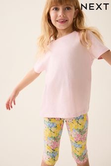Pink/ Yellow Floral Print Cropped Leggings (3-16yrs) (633640) | 20 QAR - 30 QAR