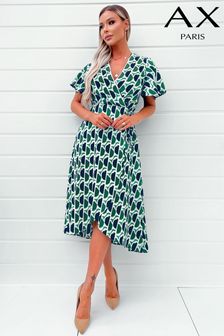 AX Paris Green Printed Butterfly Sleeve Wrap Over Midi Dress (634115) | €31
