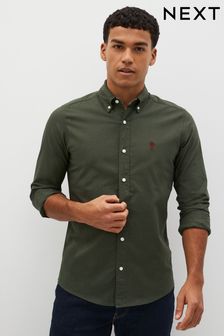 Dark Green Slim Fit Long Sleeve Oxford Shirt (634248) | $37