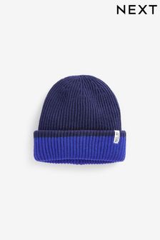Navy/Blue Reversible Knitted Beanie Hat (1-16yrs) (634667) | kr110 - kr180