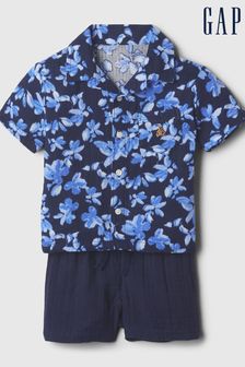 Albastru bleumarin Floral - Gap Crinkle Cotton Brannan Bear Shirt And Shorts Set  (nou-născuți-24luni) (634852) | 149 LEI