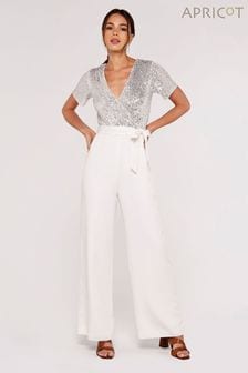 Apricot Silver & White Sequinned Wrap Palazzo Jumpsuit (635056) | €37