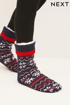 Navy Blue Fairisle Pattern Slippers Socks Boots (635187) | €10