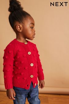 Rouge - Cardigan à pompons en maille épaisse (3 mois - 10 ans) (635422) | €14 - €17
