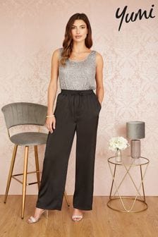 Yumi Black Satin Relaxed Trousers (636101) | LEI 239
