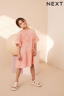 Orange Crochet Embellished Short Sleeve Jersey Dress (3-16yrs) (636622) | 823 UAH - 1,059 UAH