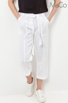 Pantalon cargo M&Co blanc à taille haute froncée