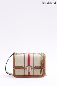 River Island Cream Canvas Stripe Satchel Bag (636854) | LEI 209