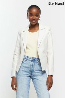 River Island Natural Quilted Faux Leather Blazer (637070) | €37