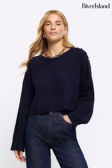 River Island Blue Cropped Button Jumper (637112) | AED99