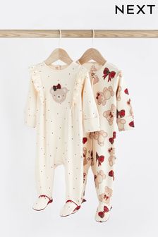  (637365) | NT$710 - NT$800 白色底色 - 小熊卡通圖案嬰兒連身睡衣2件裝 (0-2歲)
