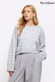 River Island Grey Cropped Button Jumper (637503) | €20