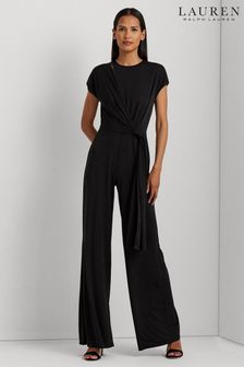 Lauren Ralph Lauren Dinfell Tie Front Jersey Wide Leg Black Jumpsuit (637520) | 1,760 zł