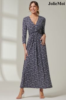 Jolie Moi Blue V-Neck 3/4 Sleeve Jersey Maxi Dress (637751) | kr779