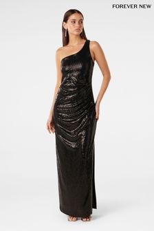 Forever New Black Lucius Asymmetrical Sequin Maxi Dress (638308) | €72