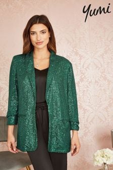 Yumi Dark Green Sequin Blazer With Pockets (638600) | 297 QAR