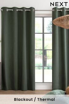 Green Cotton Blackout/Thermal Eyelet Curtains (638638) | kr447 - kr1,172