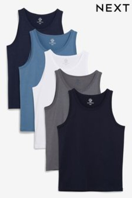 Navy Blue/Blue/White/Grey Marl Vests 5 Pack (639456) | €50