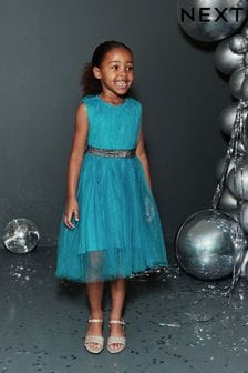 Teal Green Mesh Tie Back Party Dress (3-16yrs) (639627) | €24 - €30