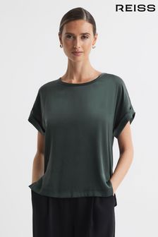 Изумрудный - Шелковая футболка с круглым вырезом Reiss Helen (639928) | €180