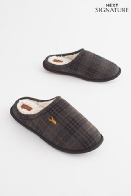 Grey Check Mule Slippers (640106) | KRW28,400