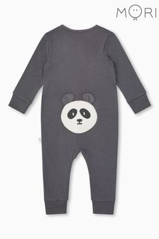 Pijama întreagă din bambus și bumbac organic Striat Mori - Panda gri (640203) | 197 LEI