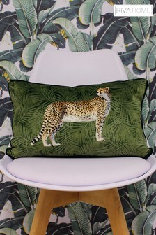 Riva Paoletti Green Cheetah Forest Velvet Polyester Filled Cushion (640405) | $15