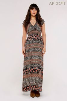 Apricot Black Multi Folk Art Stripe V-Neck Maxi Dress (640660) | SGD 68