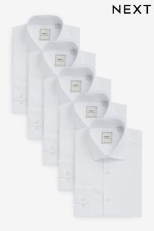 أبيض - حزمة من 5 قمصان بأساور كم فردية سهلة العناية (640685) | 386 ر.س