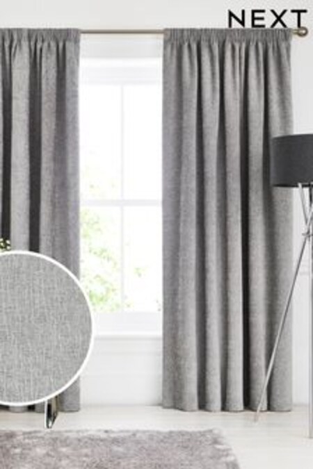 Silver Grey Heavyweight Chenille Pencil Pleat Lined Curtains (641486) | CHF 74 - CHF 216