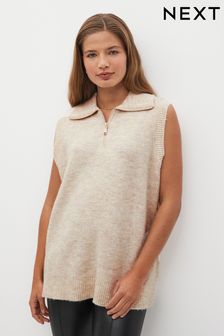 Oatmeal Cream Knitted Zip Neck Tank Top (641682) | €28