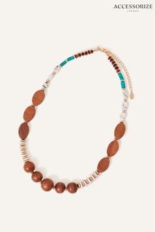 Accessorize Wooden Mixed Shape Beaded Brown Necklace (641979) | €32