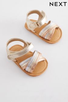 Gold Cross Strap Baby Sandals (0-24mths) (642126) | 45 QAR