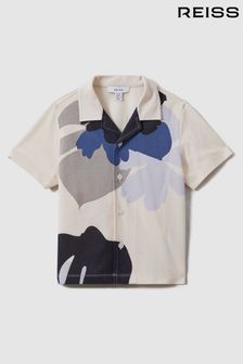 Reiss Grey/Blue Multi Parc Teen Mercerised Cotton Cuban Collar Shirt (642461) | kr729