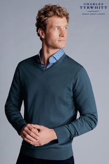 Temno modra - Charles Tyrwhitt merino pulover z V-izrezom  (642535) | €91
