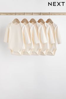 Cream Essential Baby Long Sleeve Bodysuits 5 Pack (642730) | €14 - €17