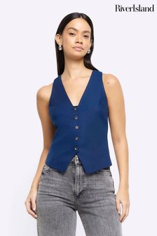 River Island Navy Button Front Waistcoat (643414) | €50