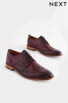 Burgundy Red Regular Fit Mens Contrast Sole Leather Brogues (643426) | €52
